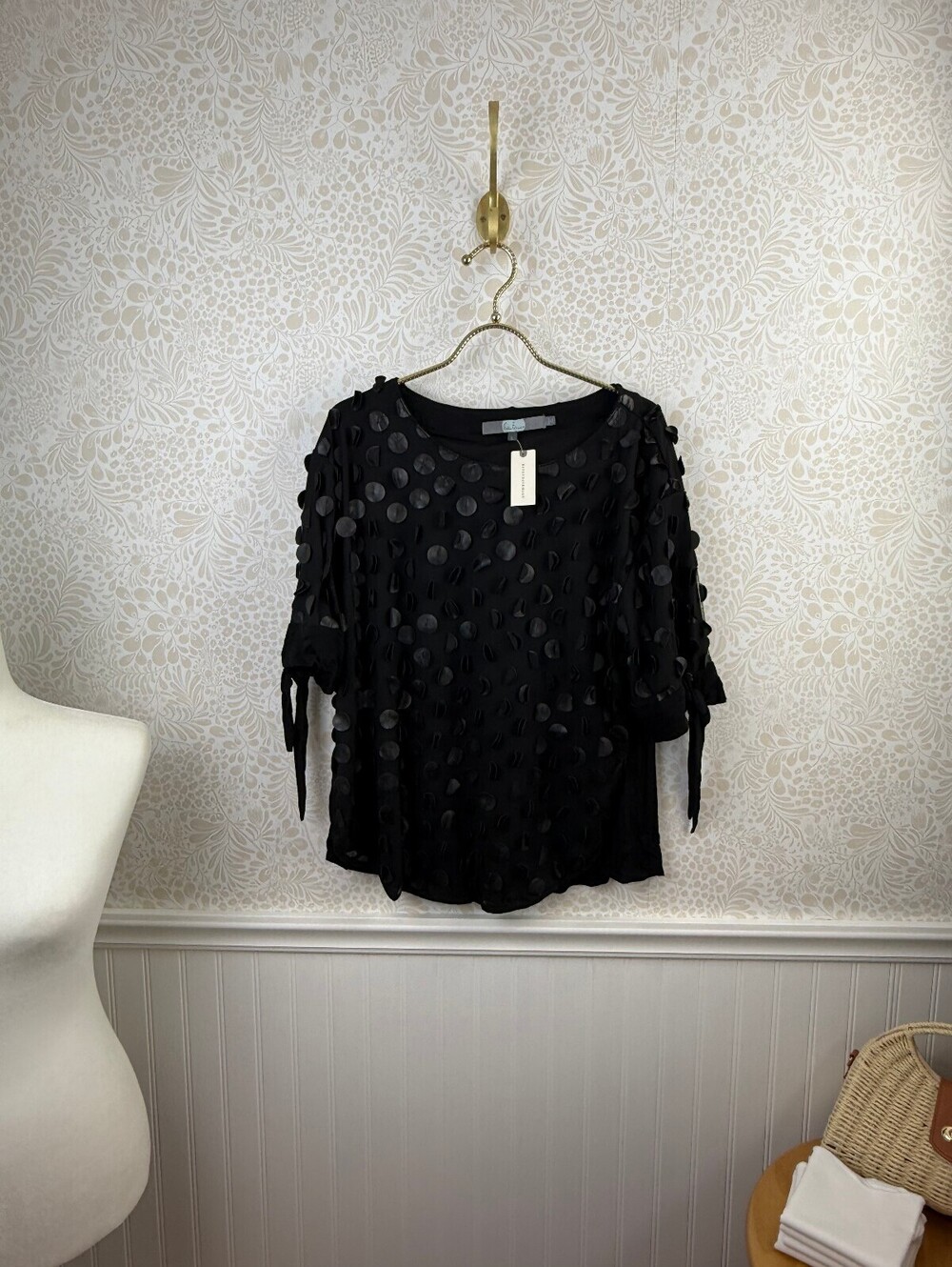 Eva Franco from Anthropologie Black 3D Dot Textured Blouse - Size - Large - NWT